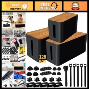 Cable Management Box Kit - Power Strip Organizer, Hide Wires, 128PCS, ABS, 3Pack