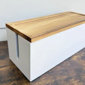 Cable Management Box Large White Wooden Desk Cord Organizer Power Strip New OB